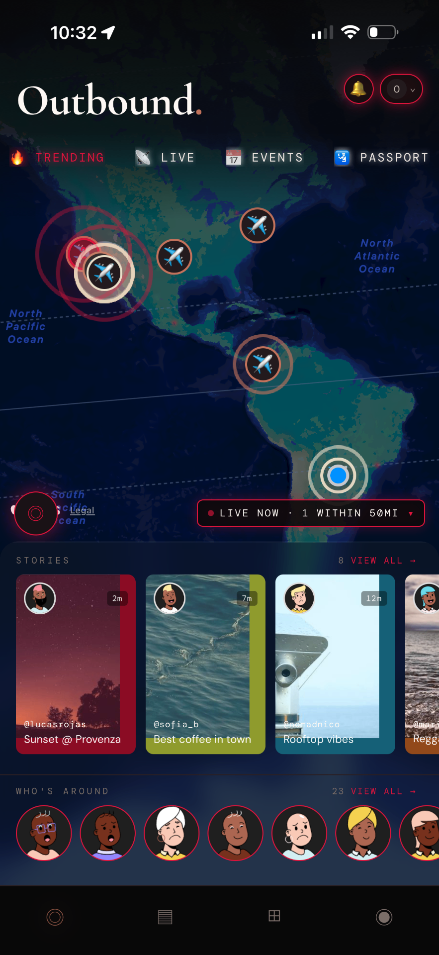 Outbound live activity map