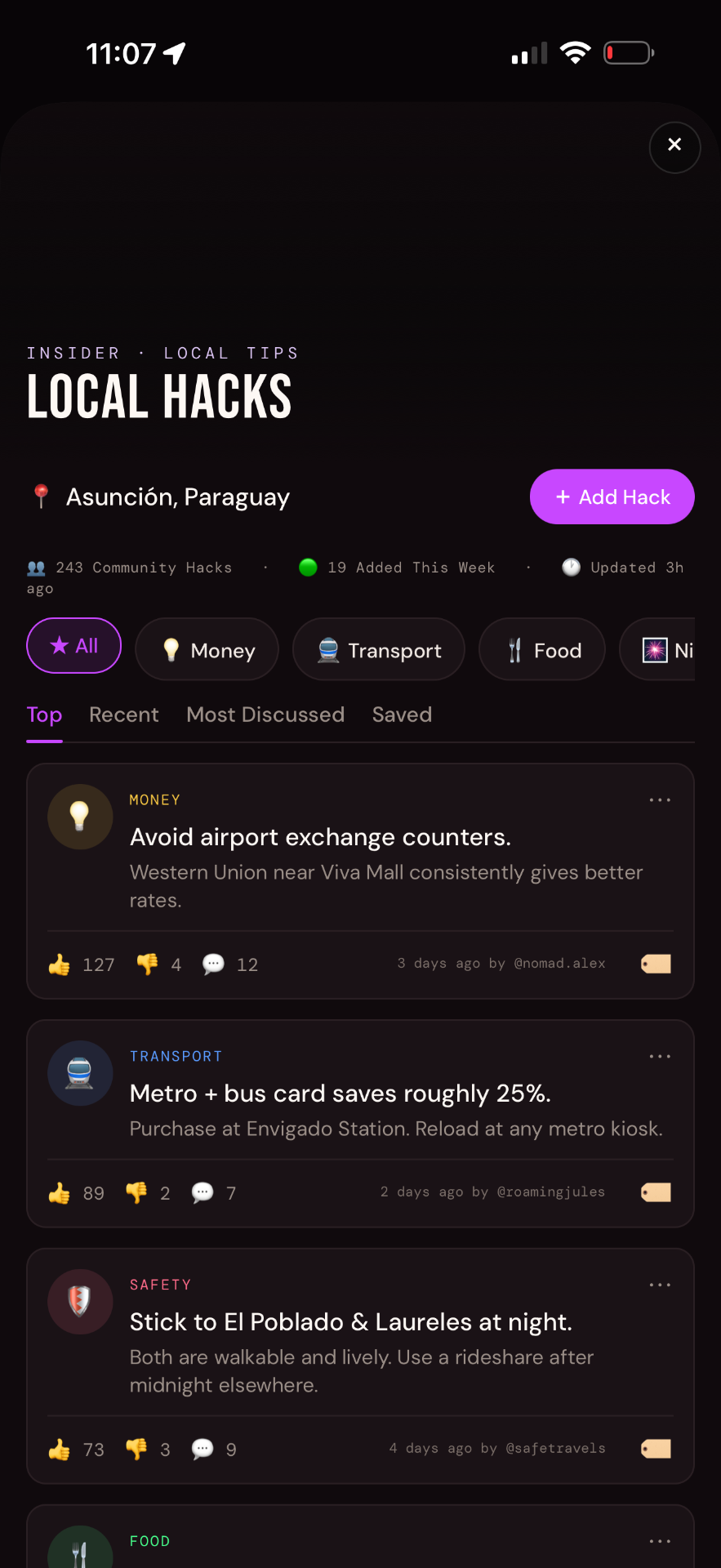 Outbound Local Hacks feed with insider tips