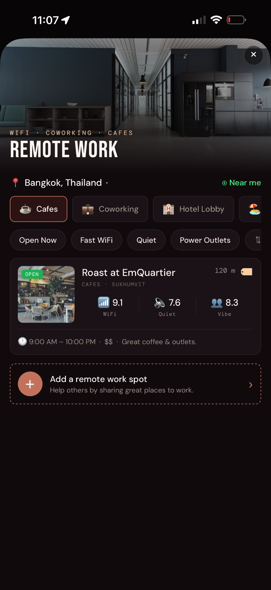 Outbound Remote Work spots with Wi-Fi ratings